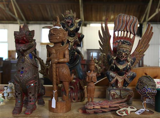 Group of Indonesian painted or wood figures of immortals